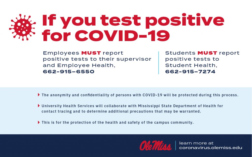 If you test positive for COVID-19, please contact Health Services