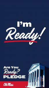 Lyceum on dark blue background. Text says I'm Ready!, Are you ready? Pledge. Ole Miss. Instagram story size image.