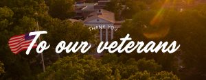 Aerial view of the lyceum with text that reads: Thank You To our veterans
